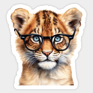 Cute Lion Cub Wearing Glasses Sticker